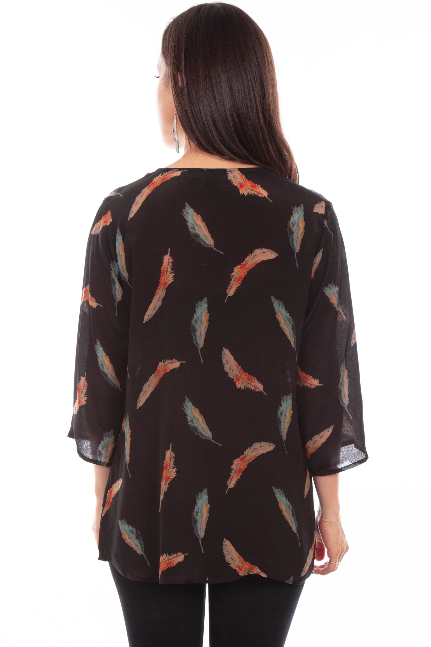 Feather Print Pull Over Blouse - HC801