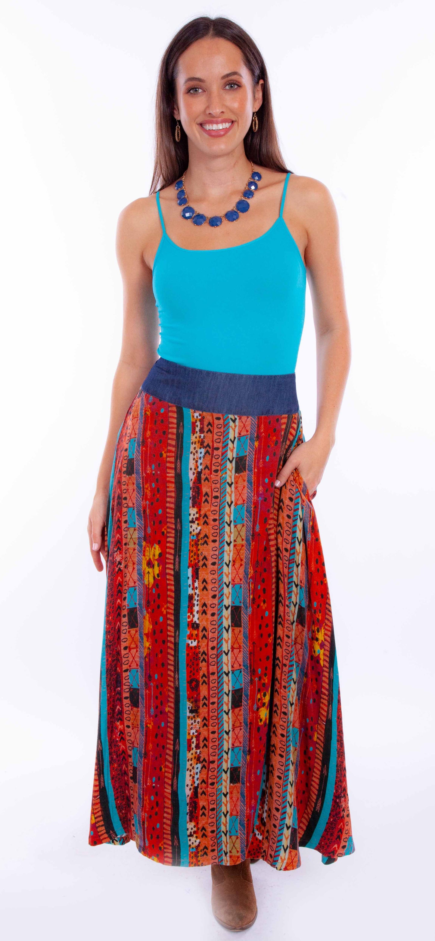 Wrap Skirt W/denim Waist Band Tie - HC874