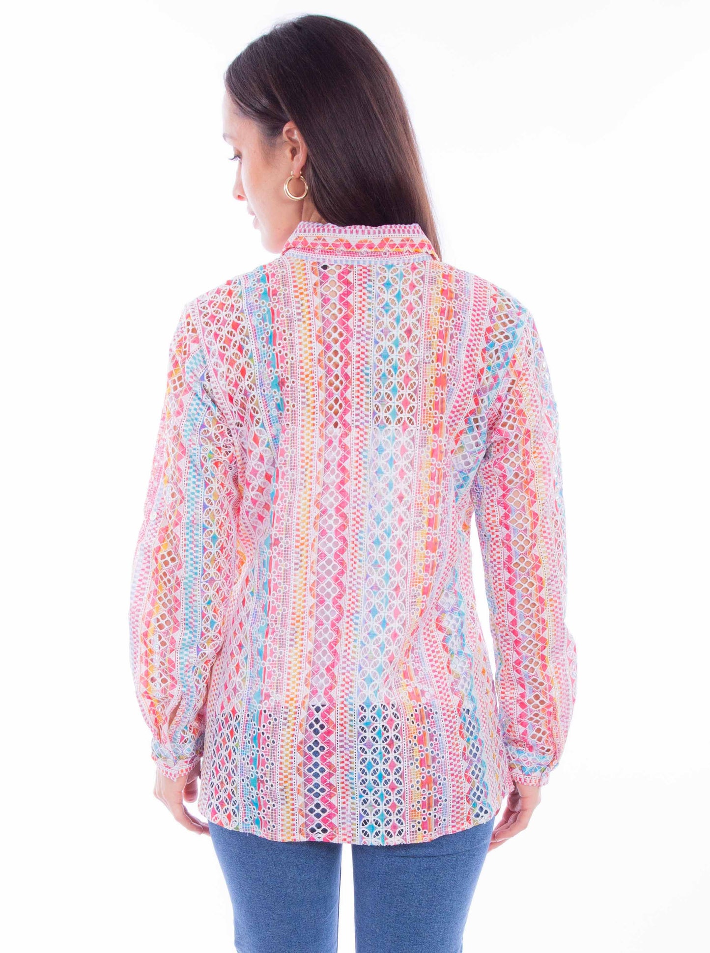 L/s Eyelet Button Up Blouse - HC896