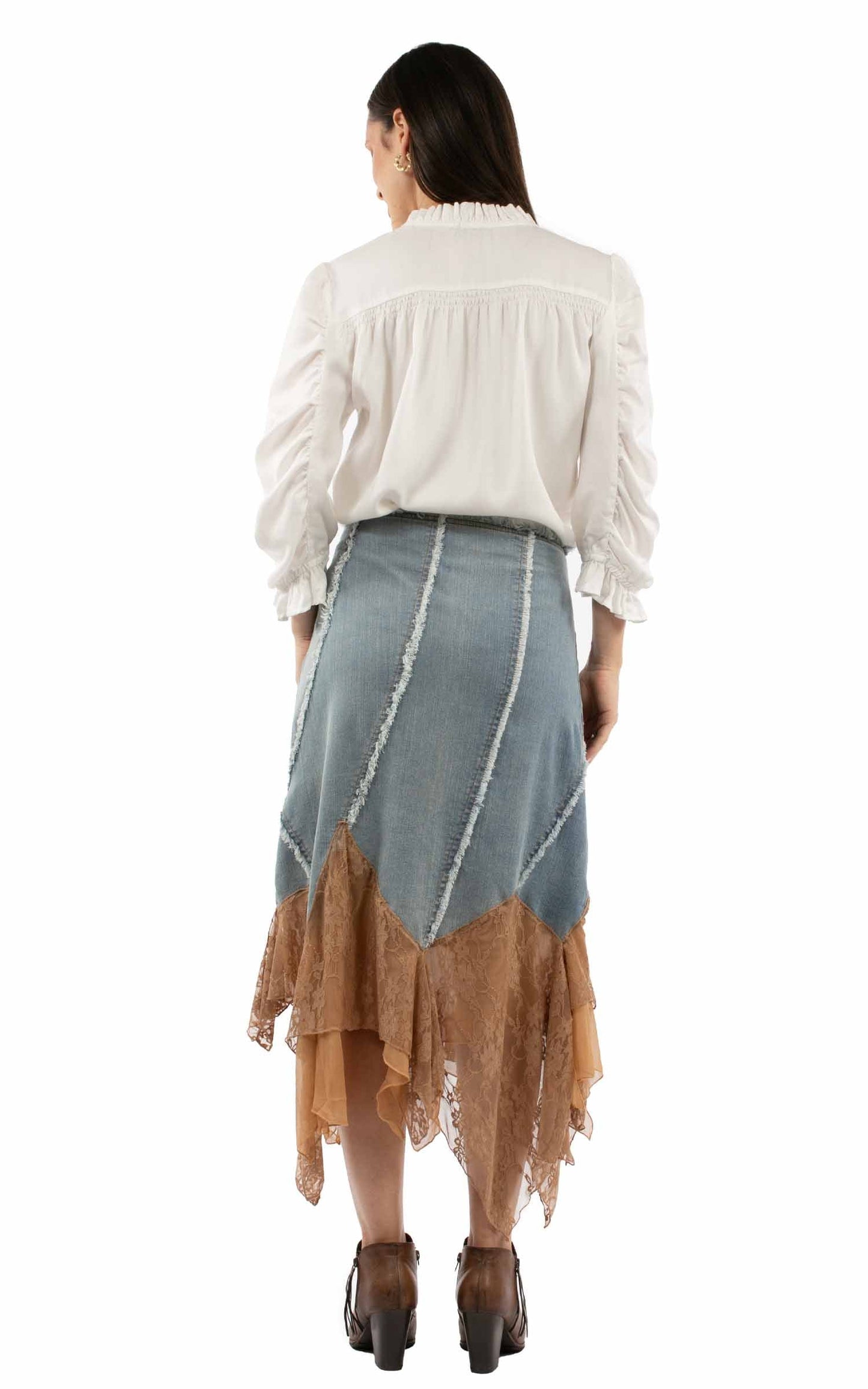 Denim Skirt W/applique & Lace - HC989