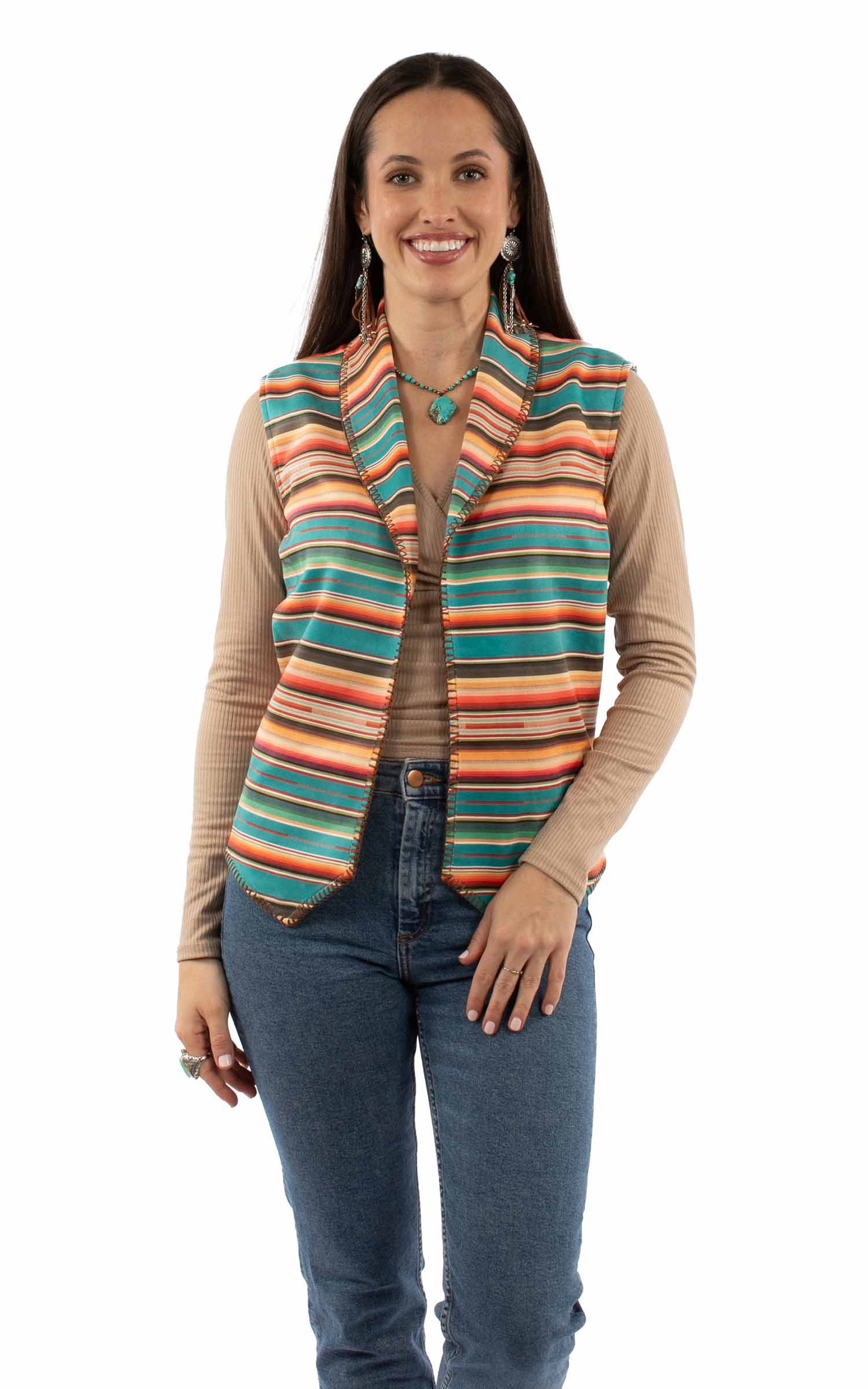 Serape Lined Vest W/whipstitch - HC999