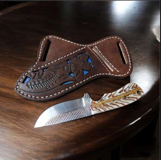Handmade Cowboy Belt Knife – Rasp Steel Blade & Pine Cone Handle