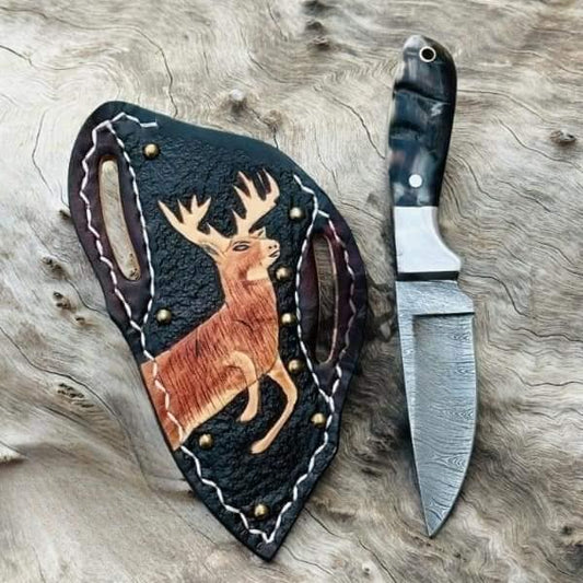 Custom Handmade Damascus Steel Bull Cutter Knife with Sheath – Cowboy Knives
