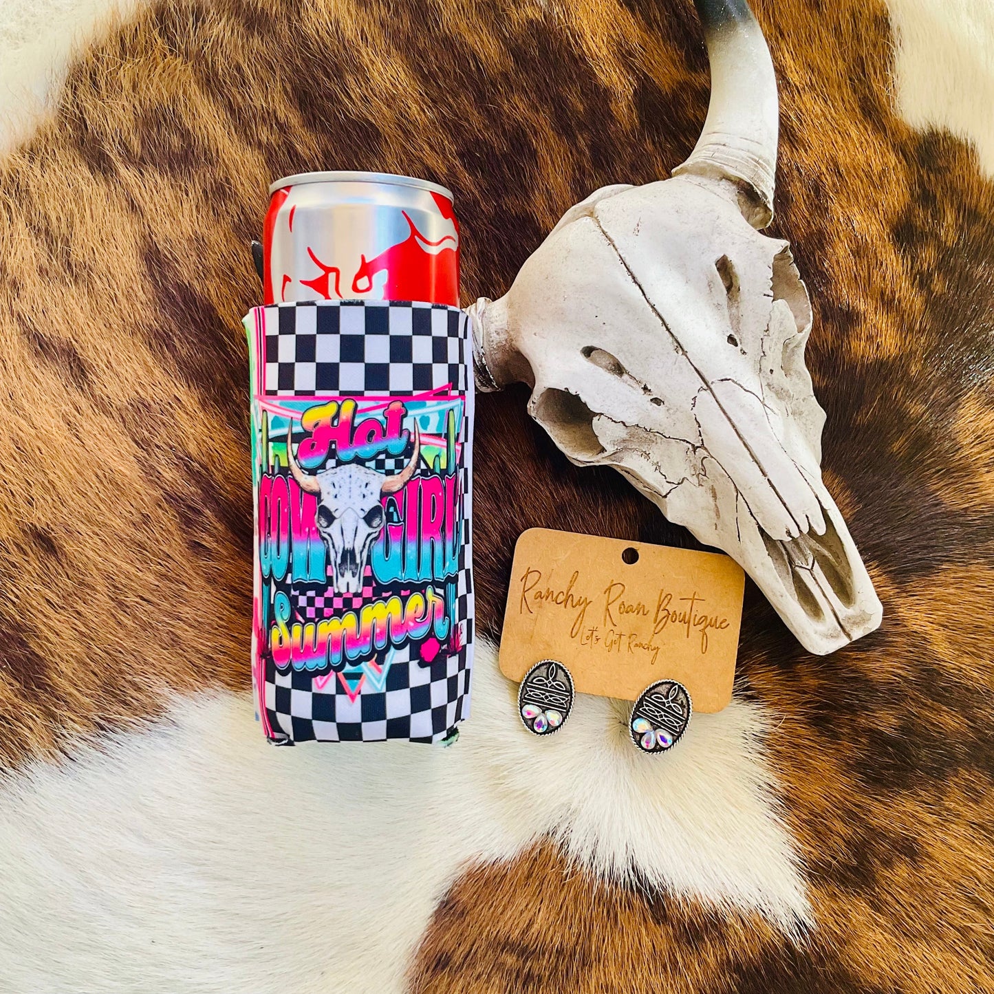 Hot Cowgirl Summer Slim Can Cooler Western Koozie
