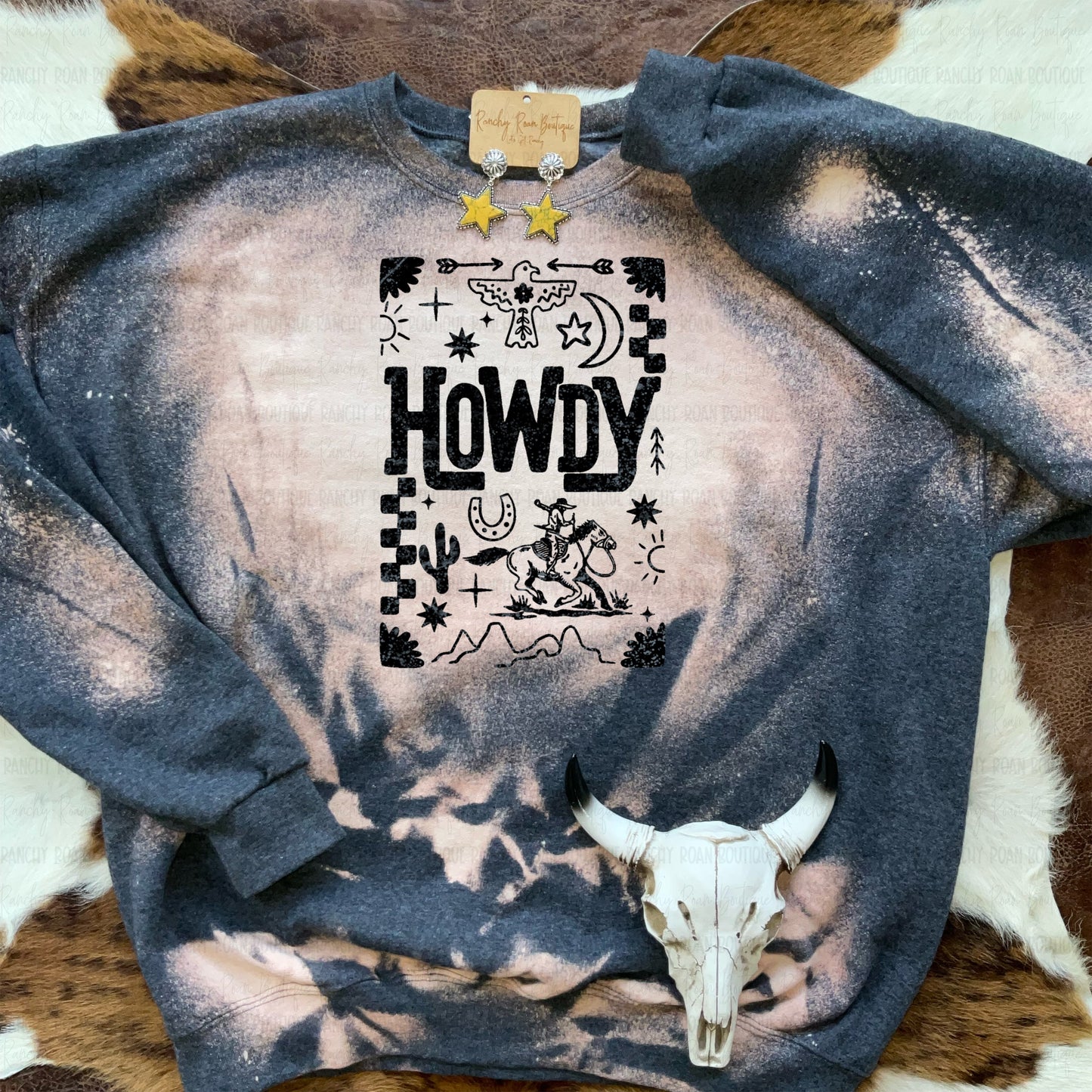 Howdy Western Graphic Sweatshirt Bleached Unisex Pullover