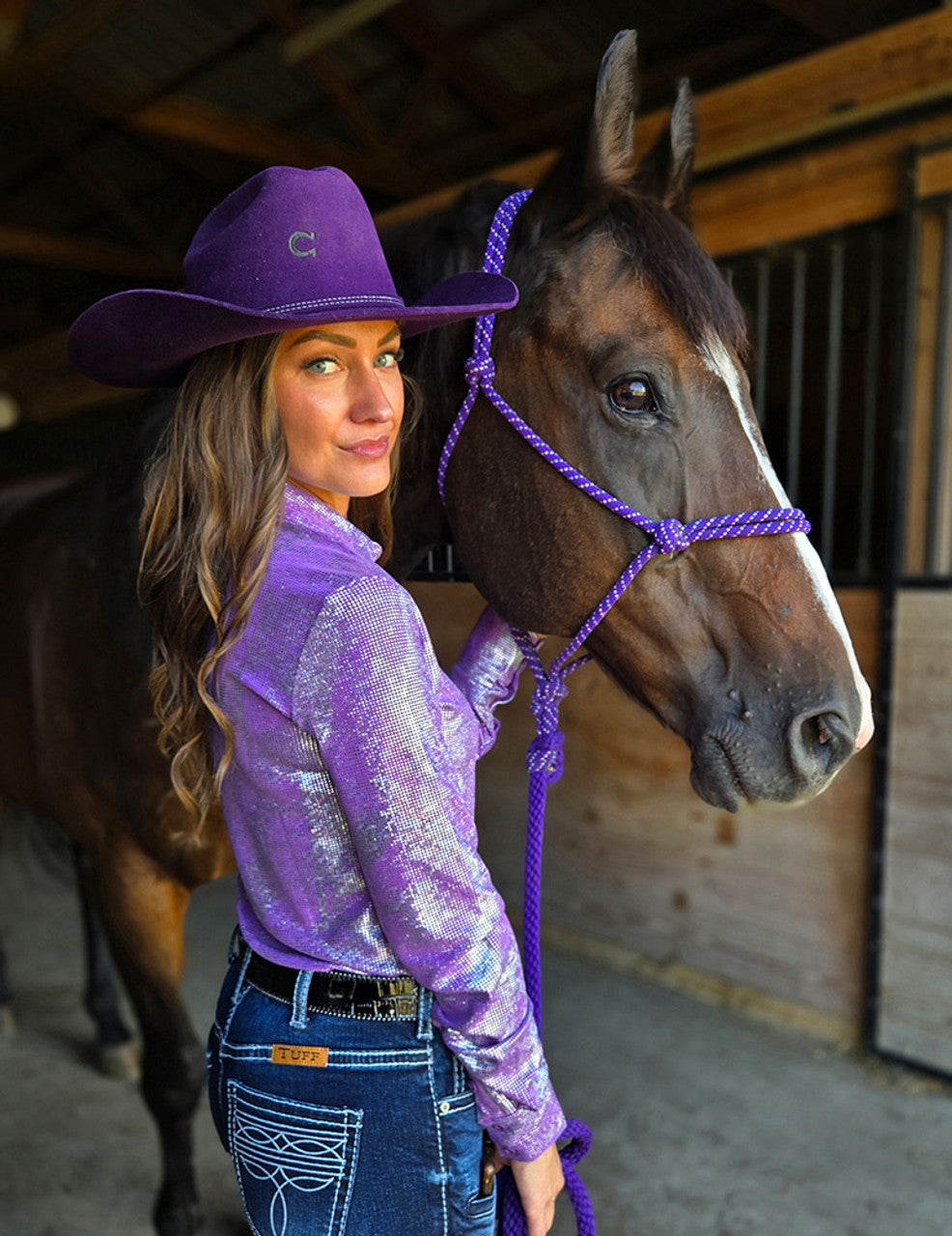Lavendar & Silver Iridescent Stretch Lightweight Pullover Button Up