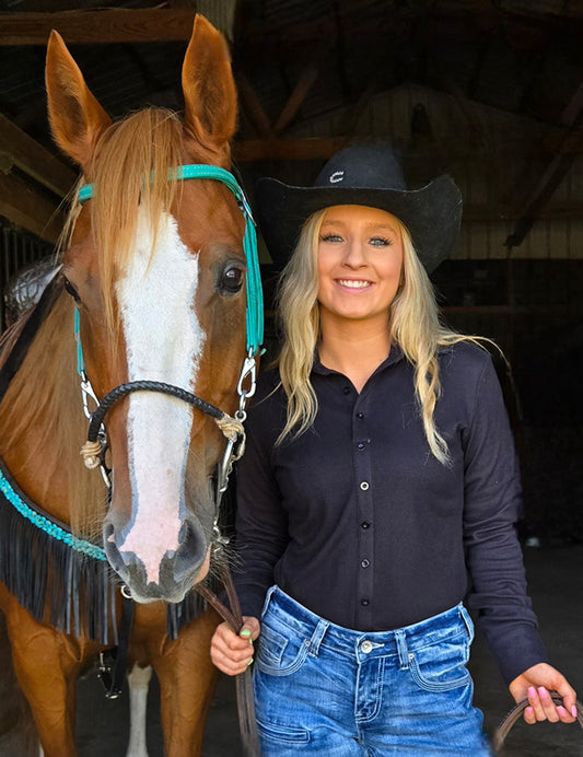 Black Fleece Stretch Pullover Button Up