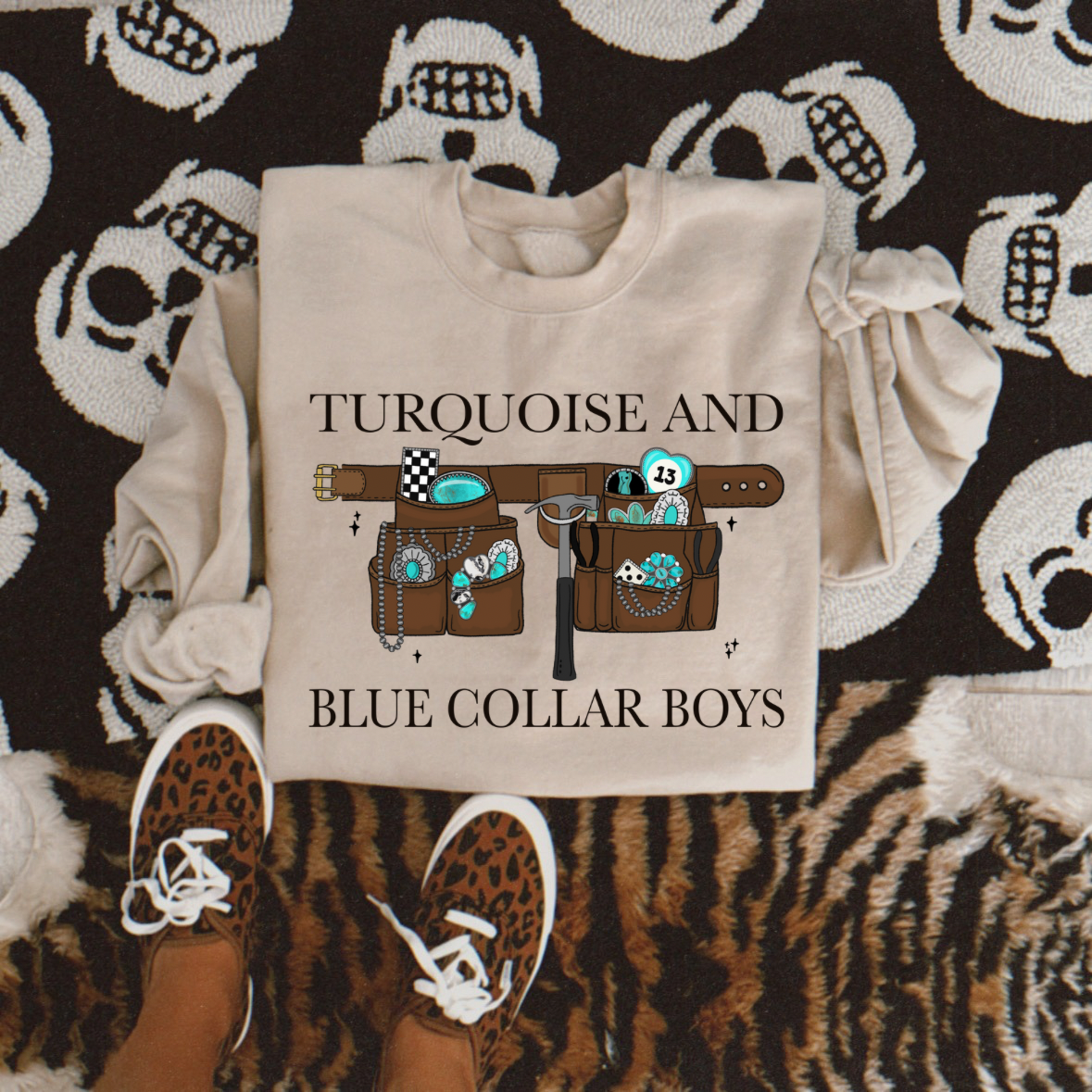 Turquoise and Blue Collar Boys Crew