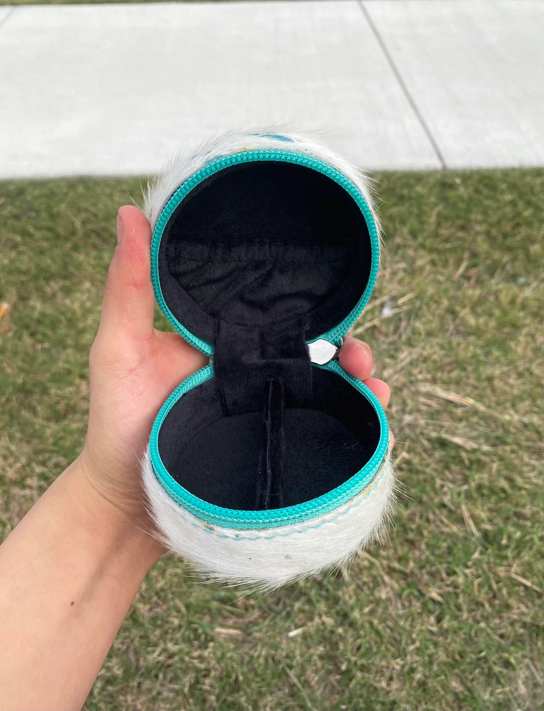 MINI TURQUOISE ACID WASH SILVER COWHIDE JEWELRY BOX