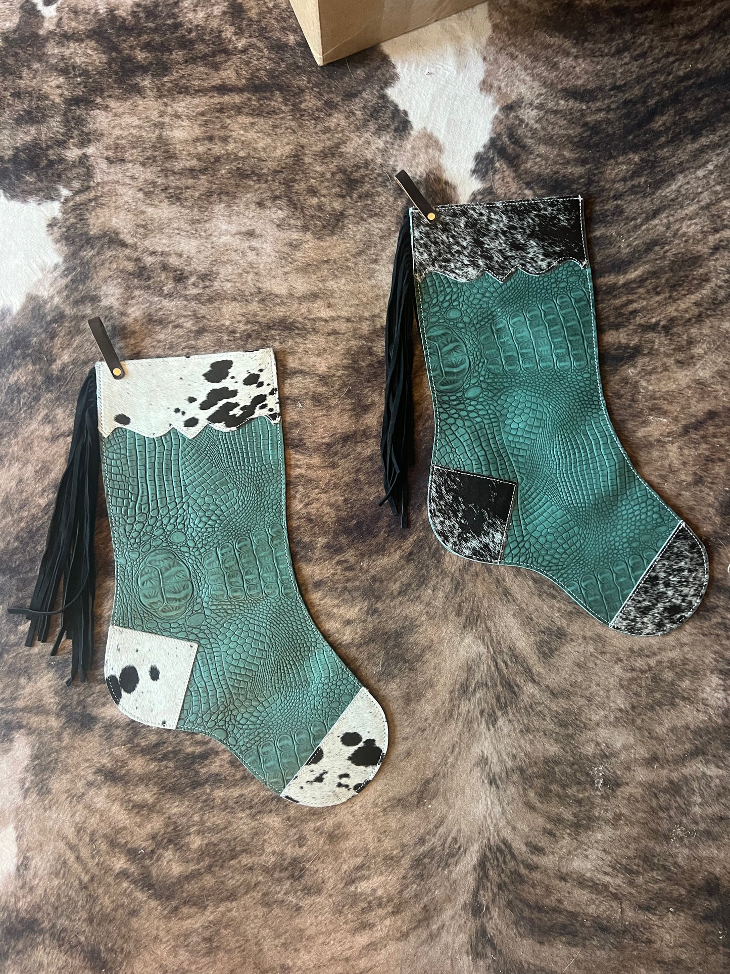 Cowhide Stocking *Turqouse Alligator and Cowhide *