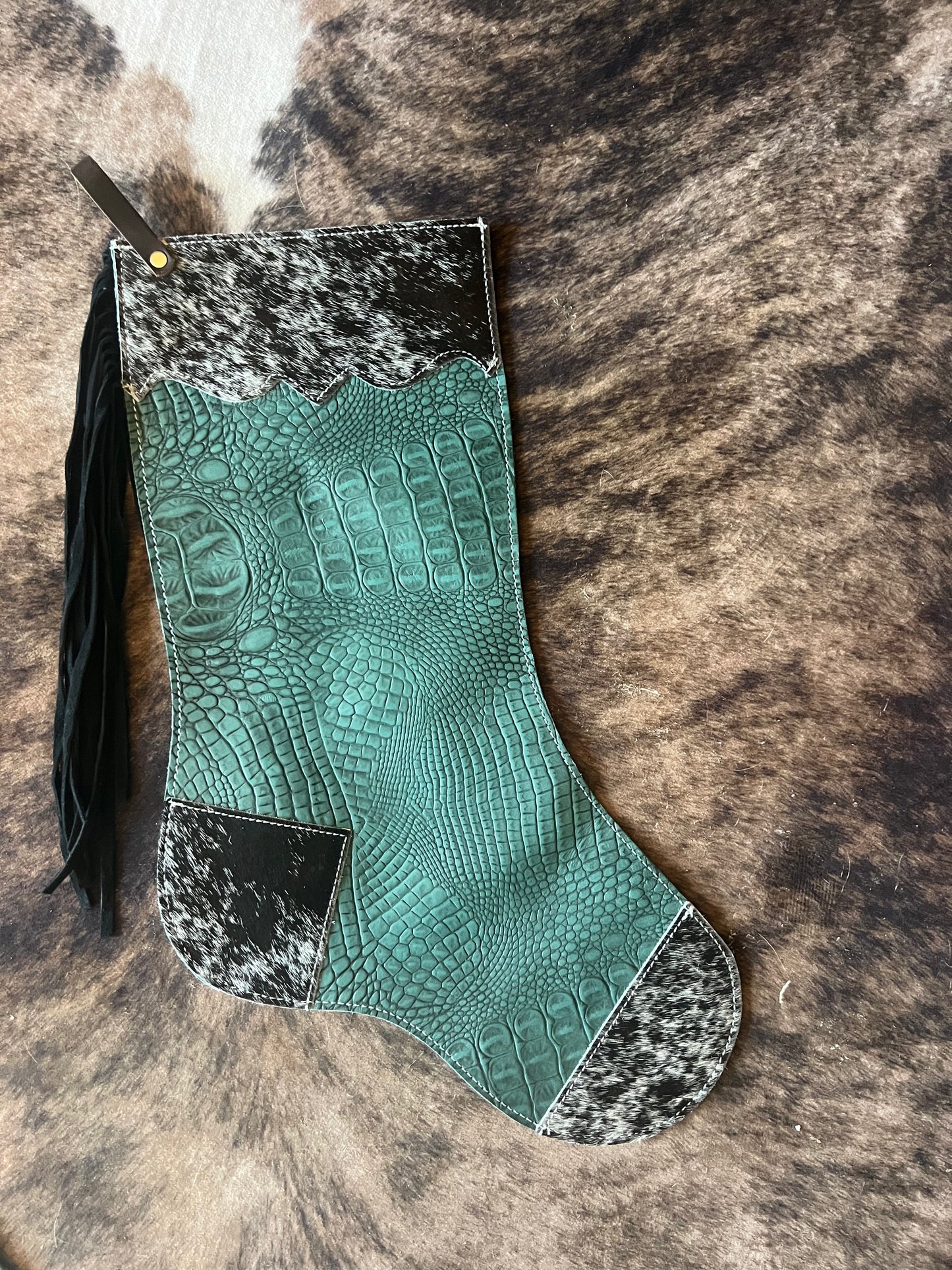 Cowhide Stocking *Turqouse Alligator and Cowhide *
