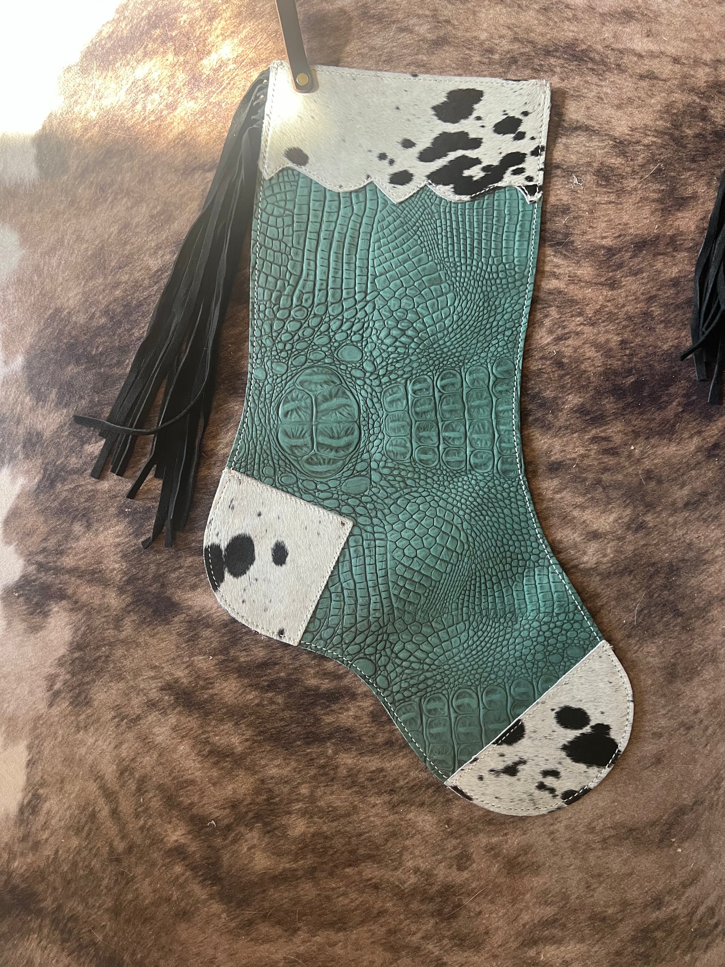 Cowhide Stocking *Turqouse Alligator and Cowhide *