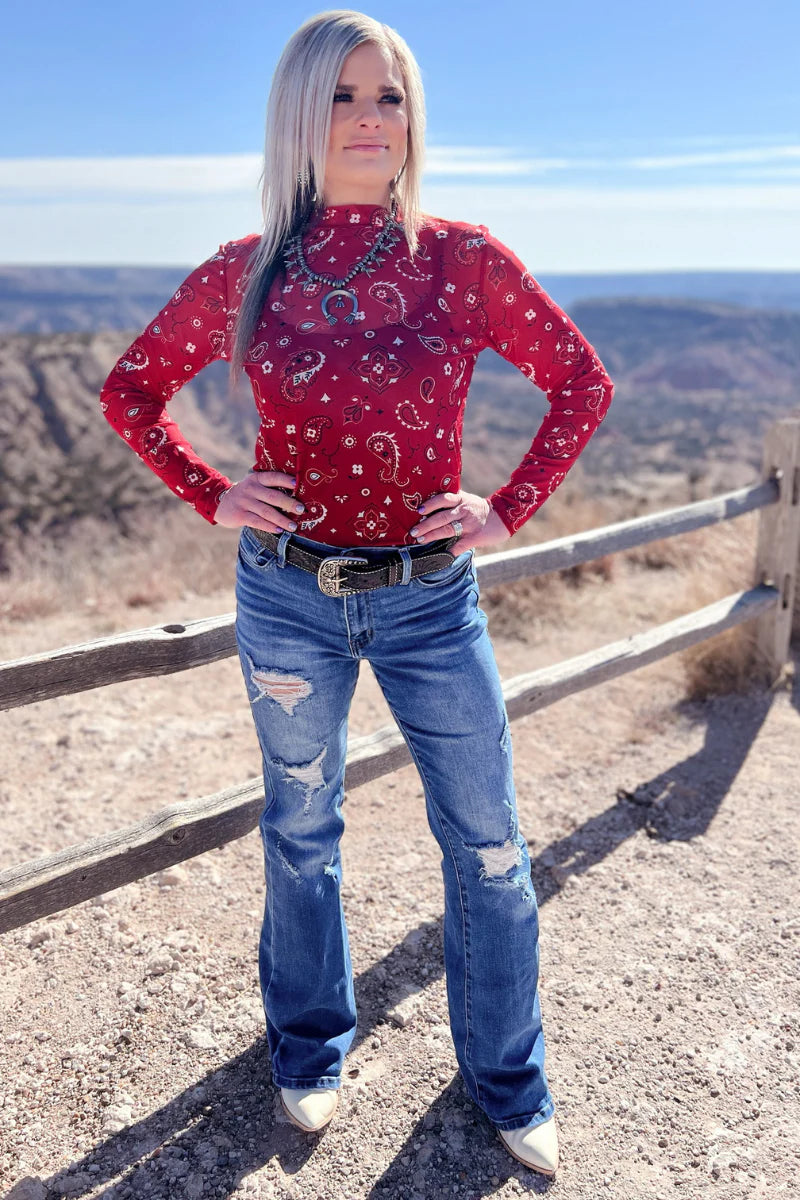 Bandana Babe Mesh Top- Red