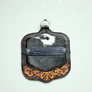 SMALL TOOLED LEATHER & COWHIDE BUCKLE HOLDER