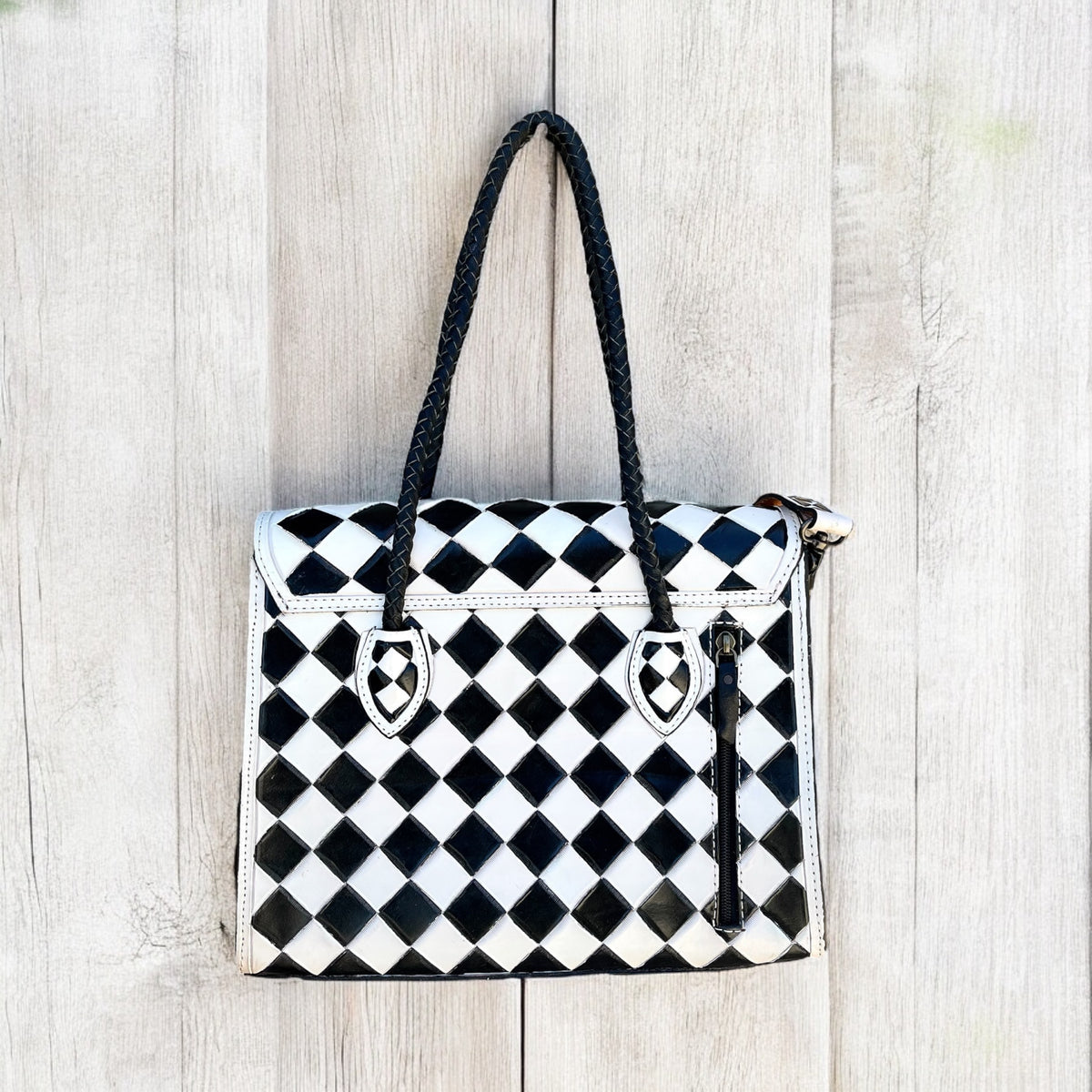 WESTERN DIAMOND CHECKERED CROSSBODY TOTE BAG
