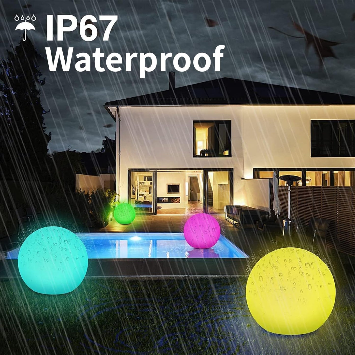 12-Inch LED Ball Light, Solar Rechargeable Globe Light Color Changing Solar Globe Lamp