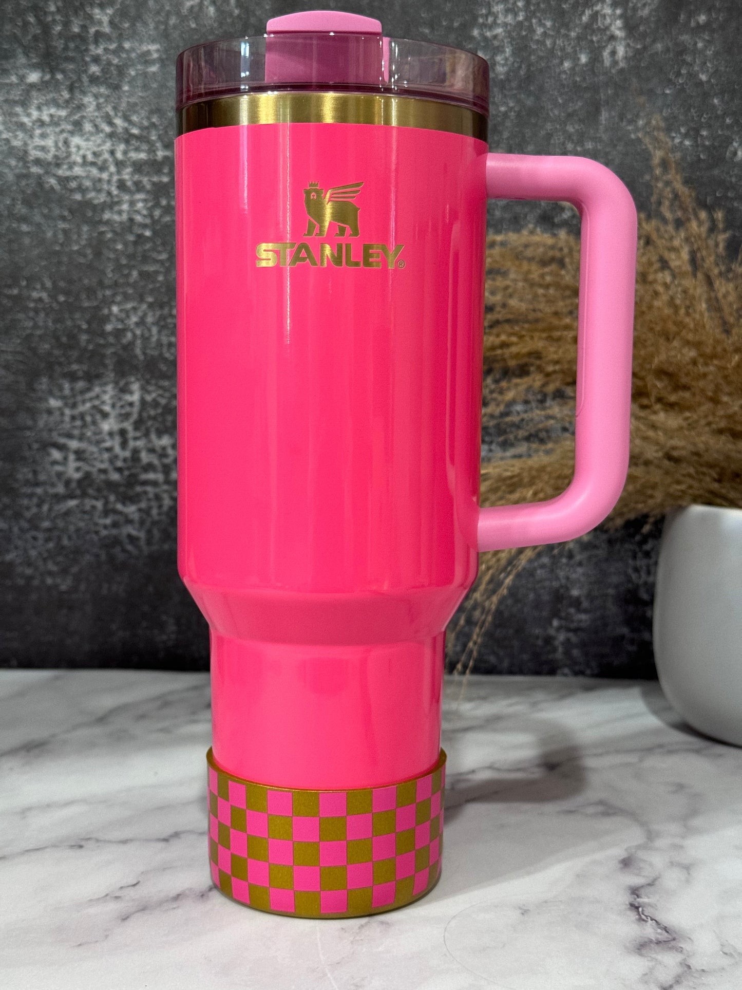 Gold Pink Parade CHECKERS Tumbler Boot -fits 20-40oz