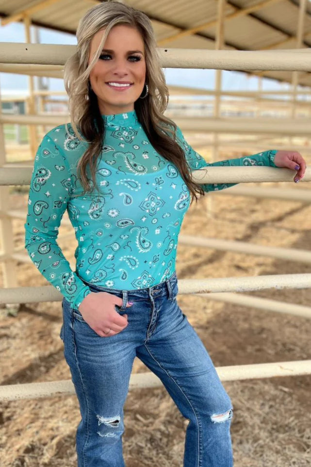 Bandana Babe Mesh Top- Turquoise