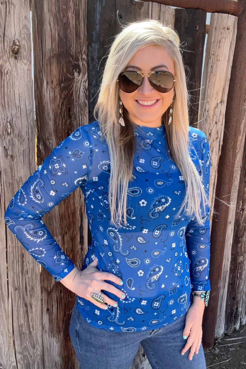 Bandana Babe Mesh Top- blue