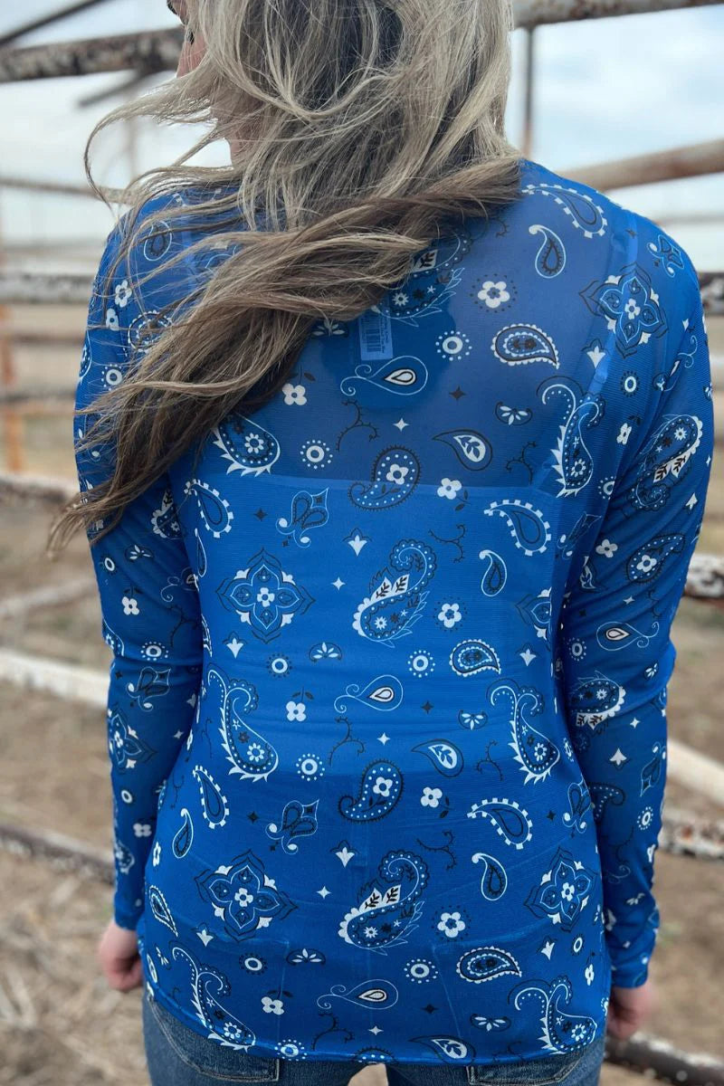 Bandana Babe Mesh Top- blue
