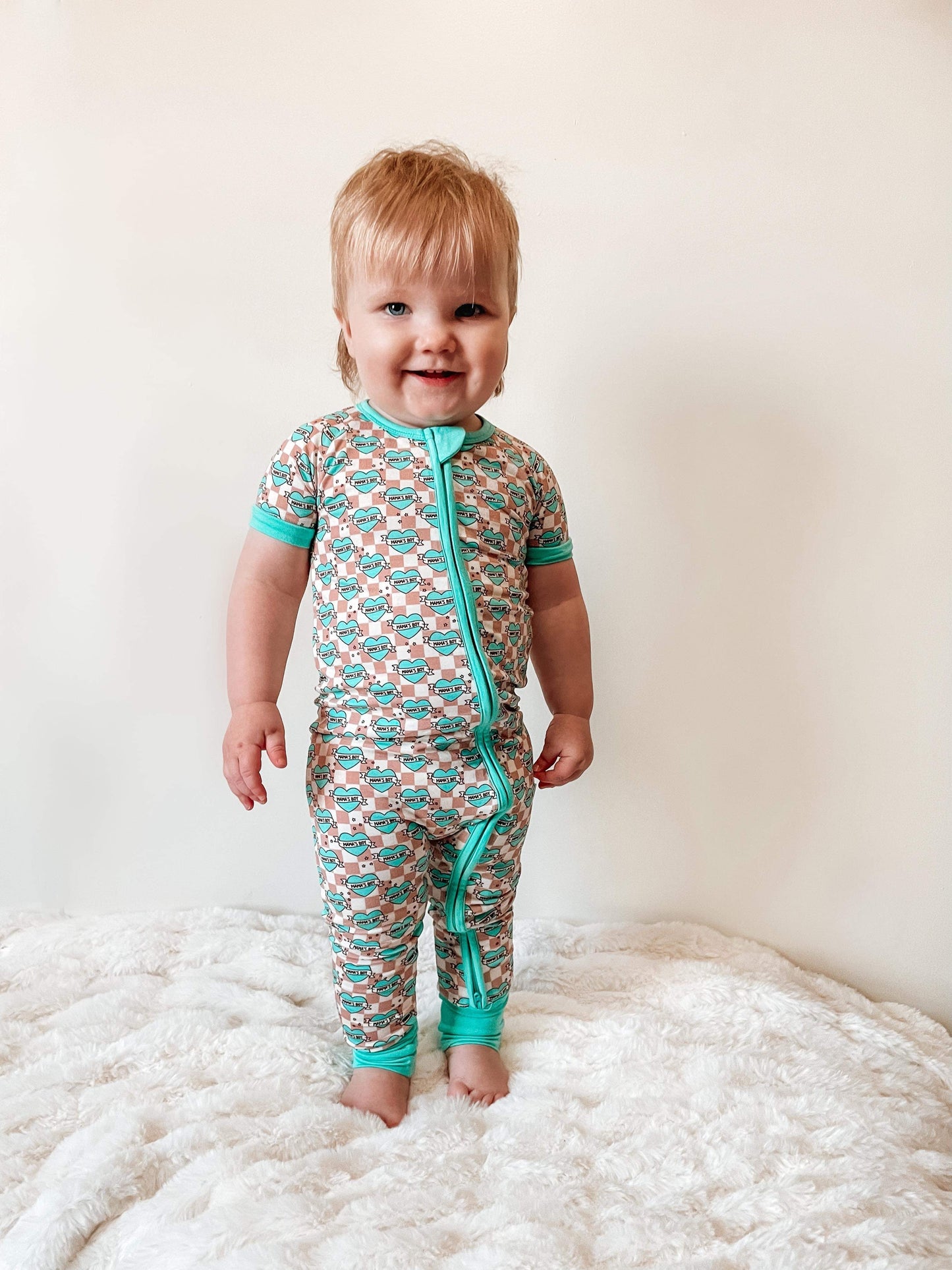 Checkered Mama's Boy Short Sleeve Bamboo Sleeper (FINAL SALE)