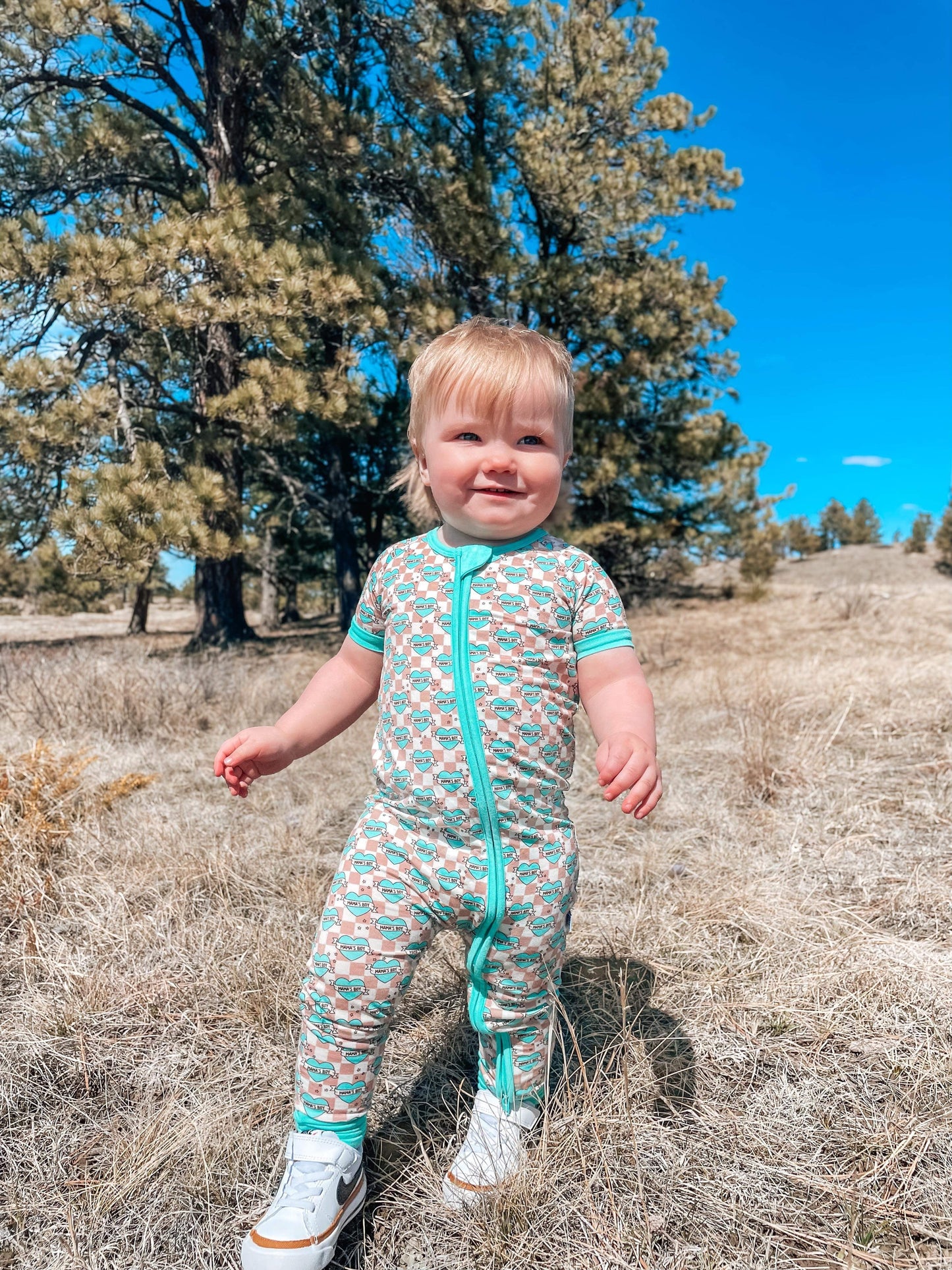 Checkered Mama's Boy Short Sleeve Bamboo Sleeper (FINAL SALE)