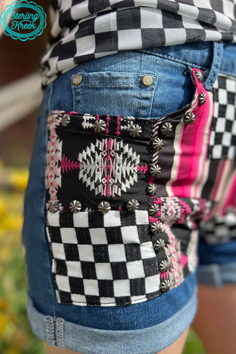 Patched shorts Checked