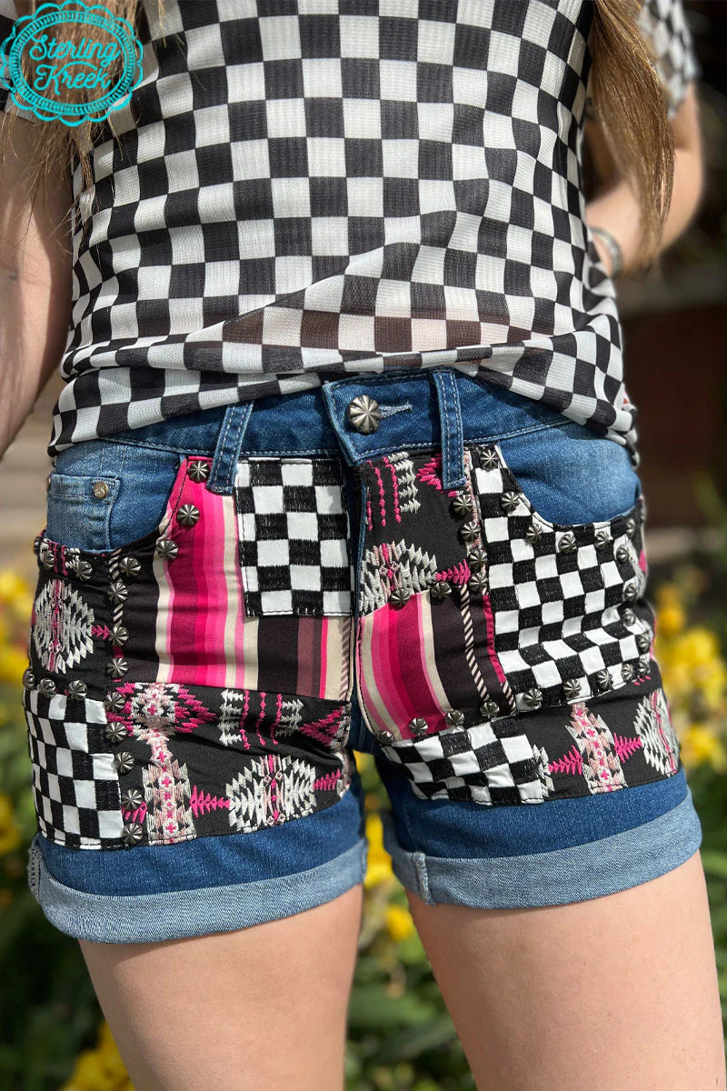 Patched shorts Checked