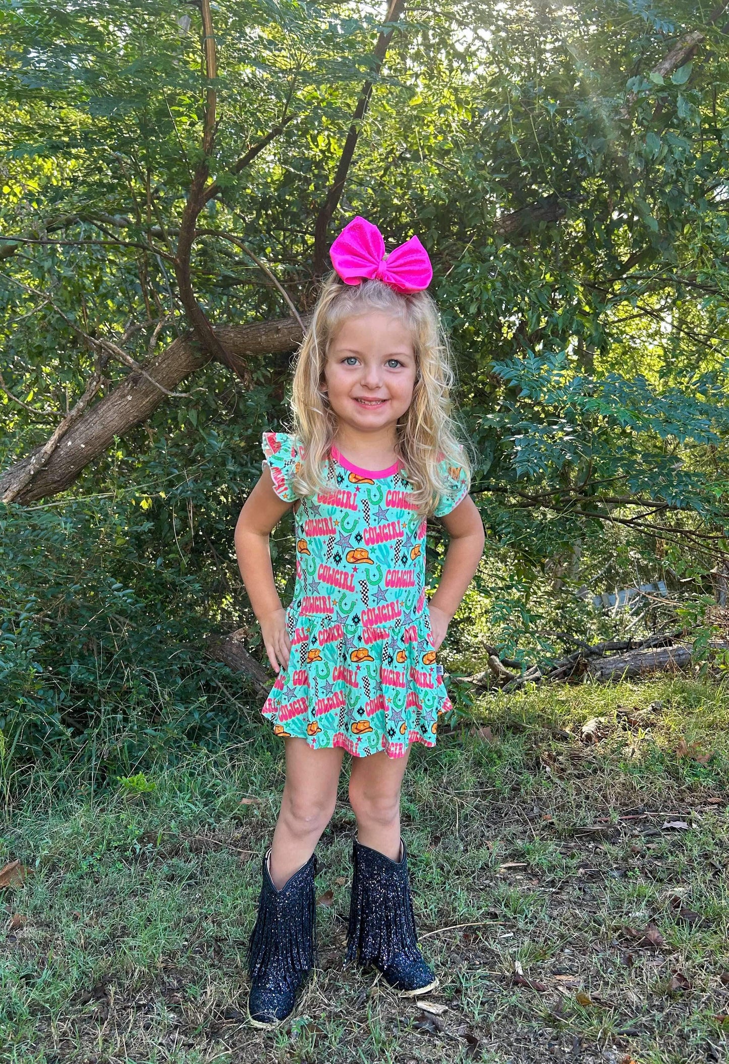 Neon Cowgirl Bamboo Skirted Romper