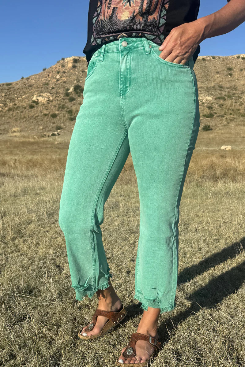OUTLAW CROP JEANS - TURQUOISE