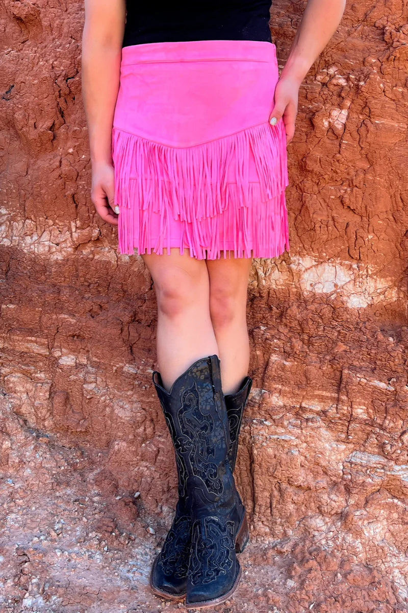 Forth Worth Fringe Skirt Pink