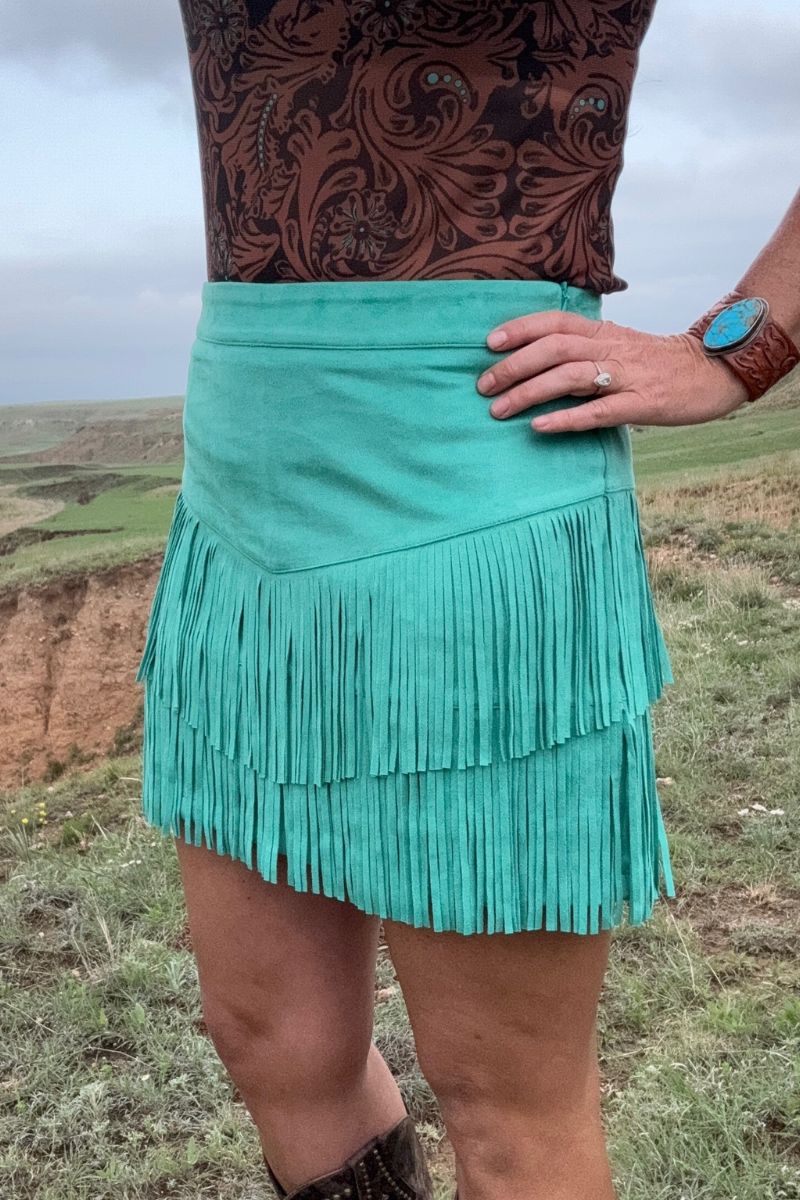 Forth Worth Fringe Skirt Turquoise