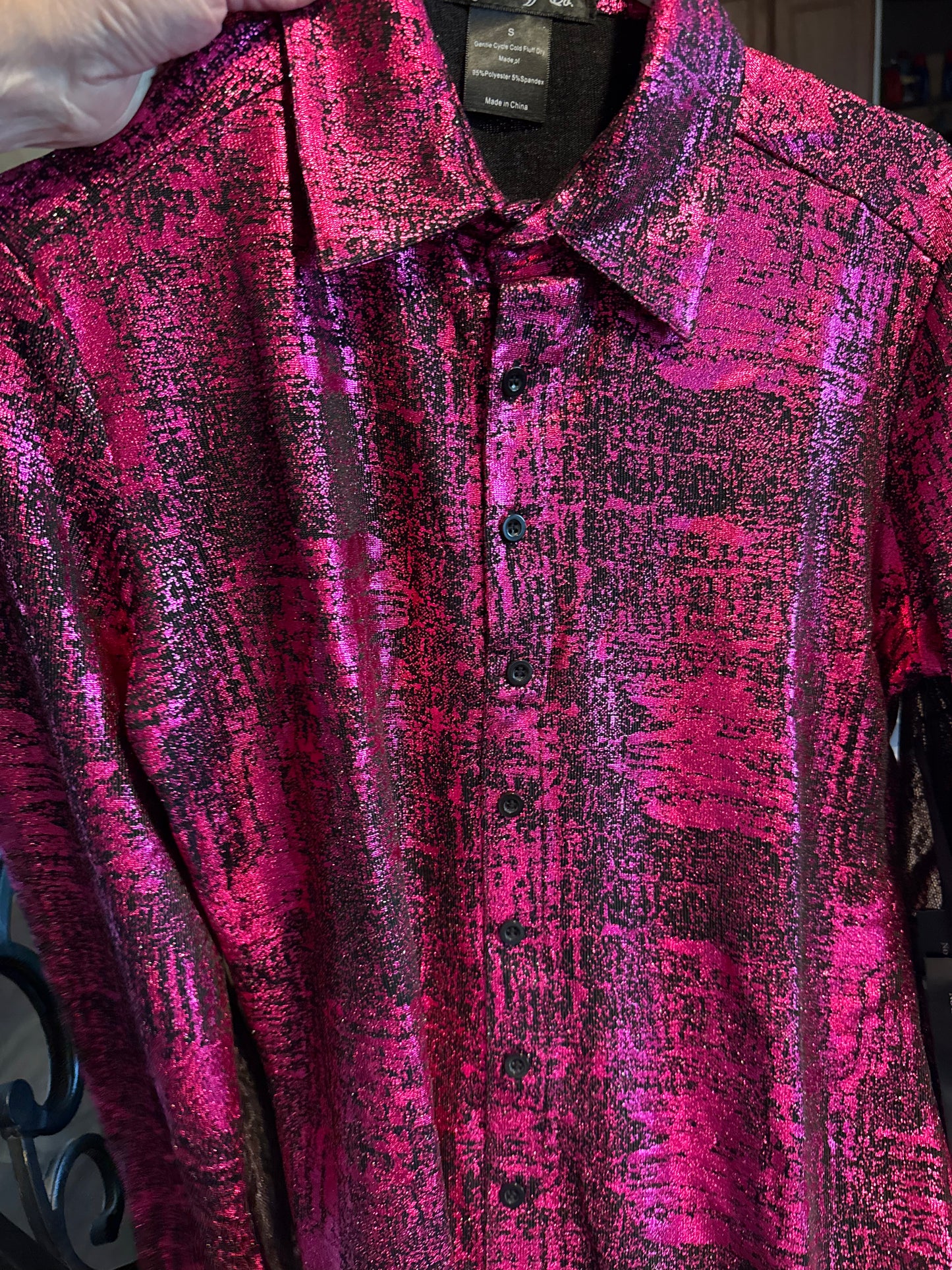 Pullover Button Up (Hot Pink Foil Over Black Shimmer Lightweight And Medium Stretch)