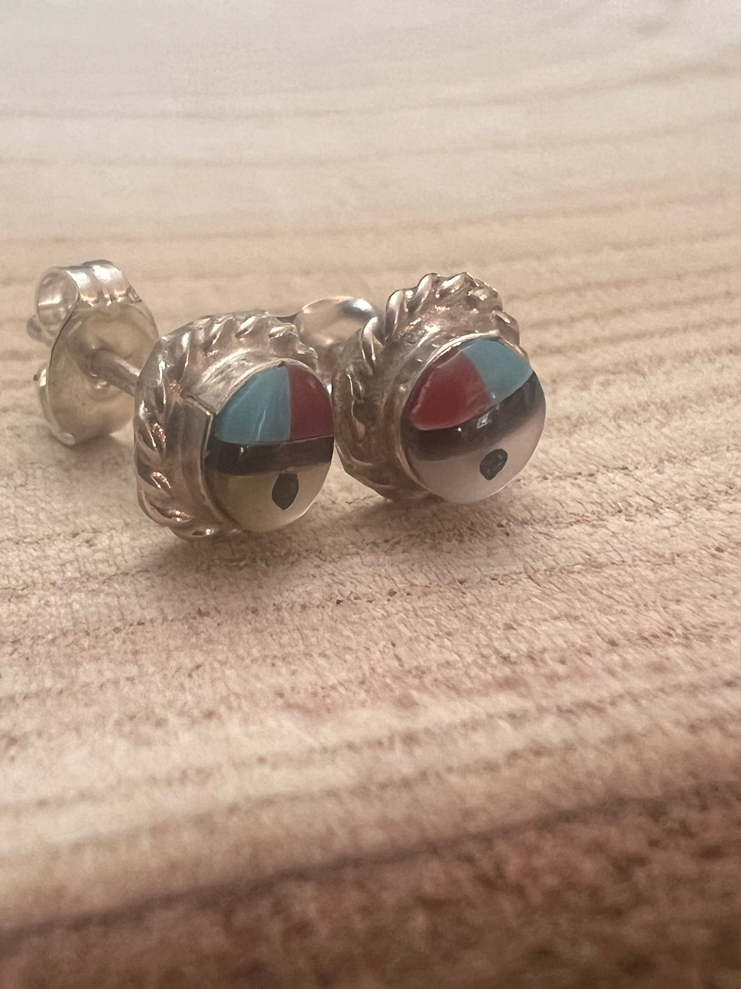 Devoria Bowakay Zuni Multi-Stone Inlay Sterling Silver Stud Earrings — 1/4"
