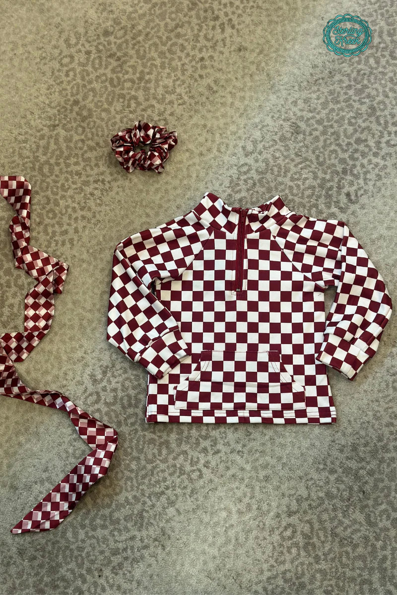 Mini Pep Rally pullover maroon and white