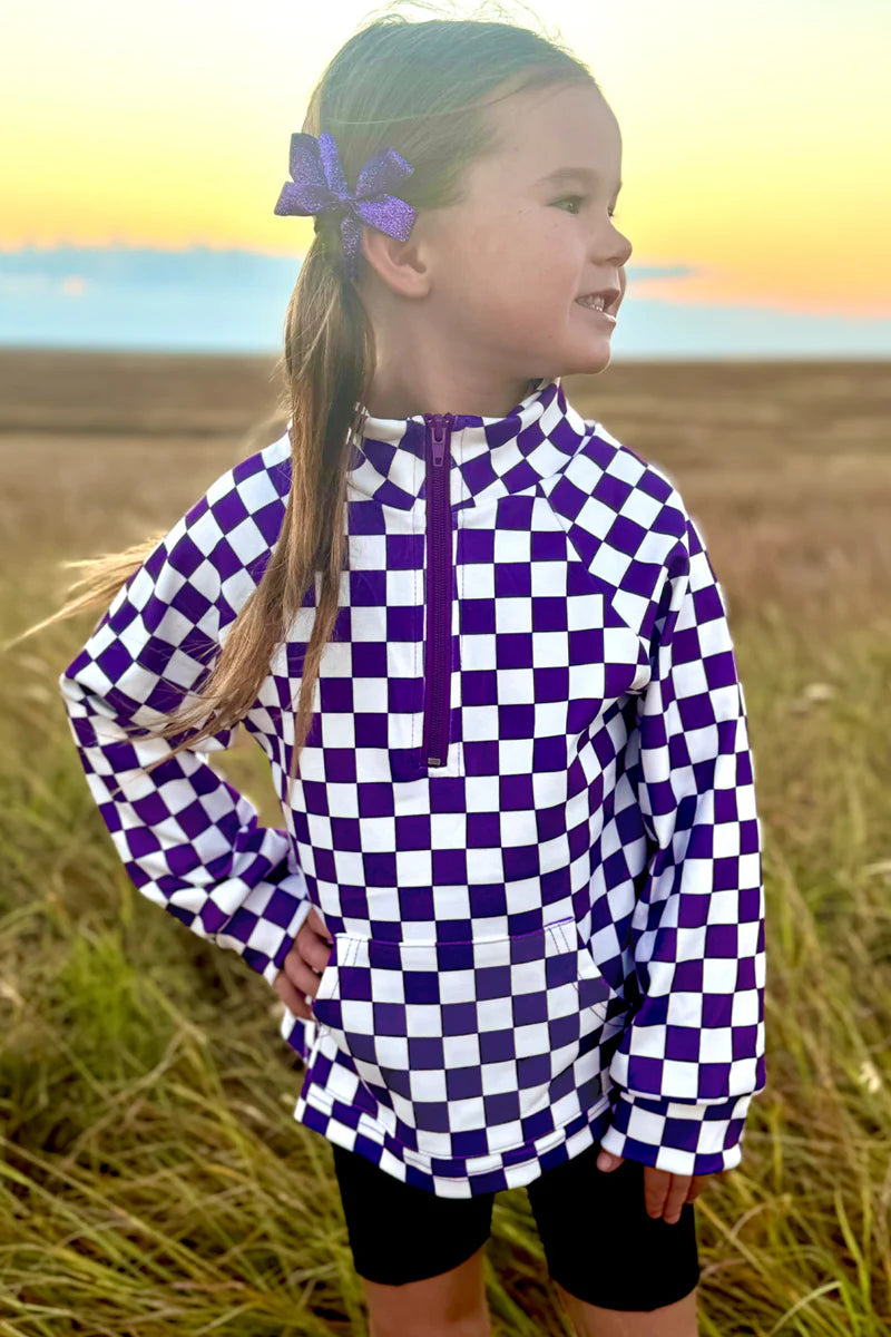 Mini Pep Rally pullover purple and white