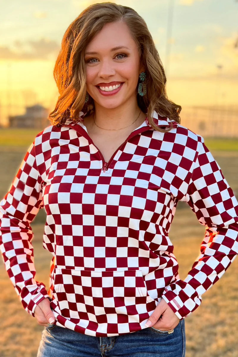 Pep Rally Pullover maroon and white