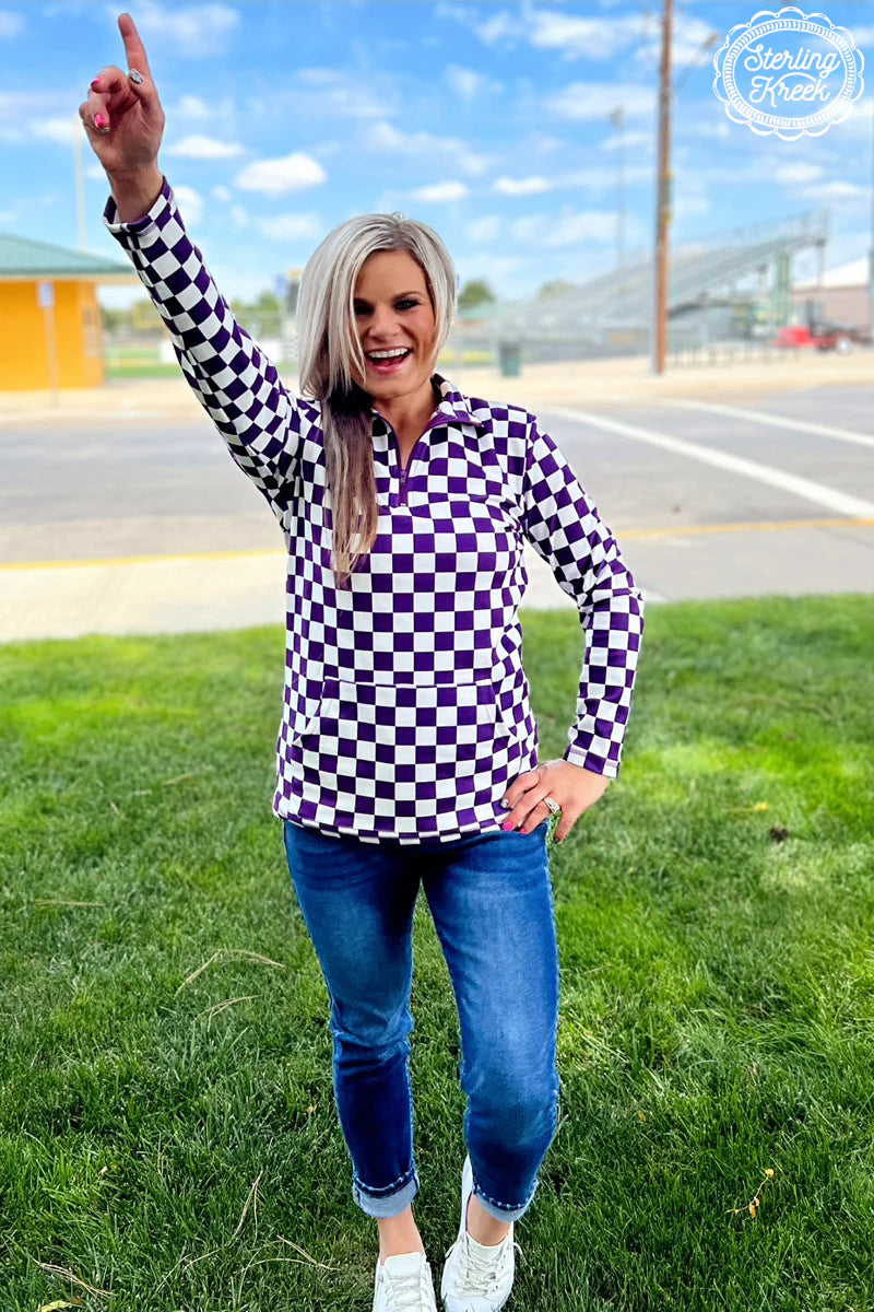 Pep Rally Pullover purple and white