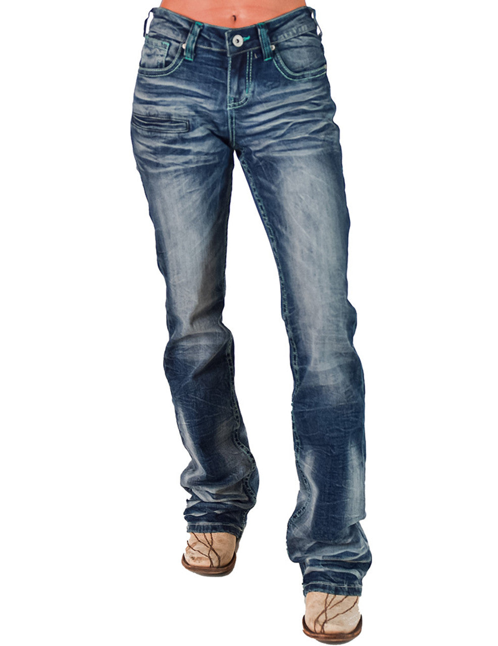 Turquoise Boot Stitch Cowgirl Tuff Jeans