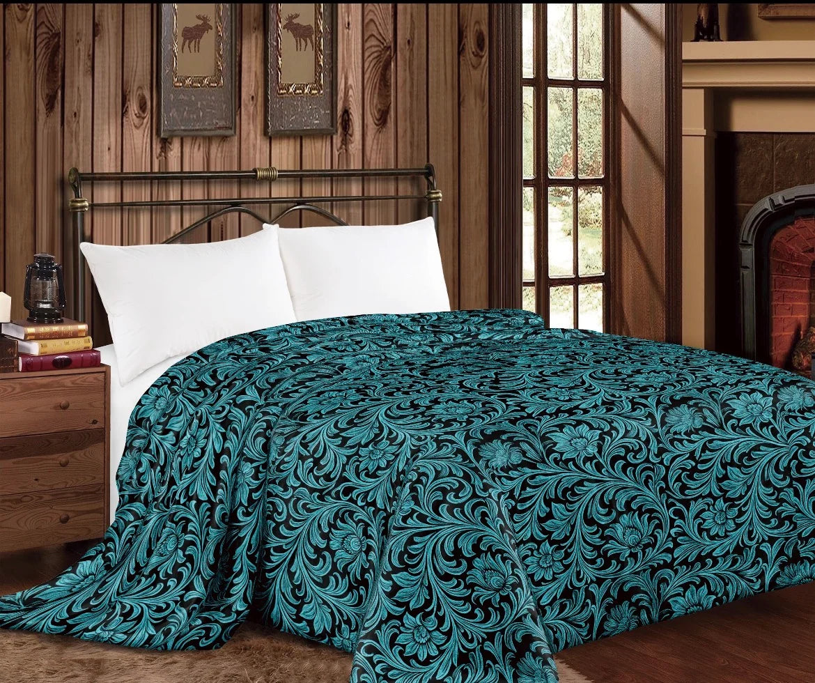 TURQUOISE FLORAL MIA BLANKET - KING SIZE