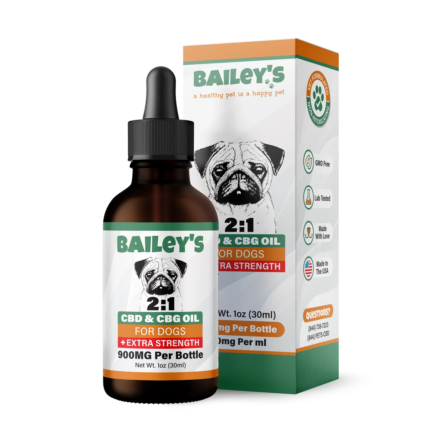 900MG Extra Strength 2:1 CBD & CBG Oil For Dogs - 30ml Bottle