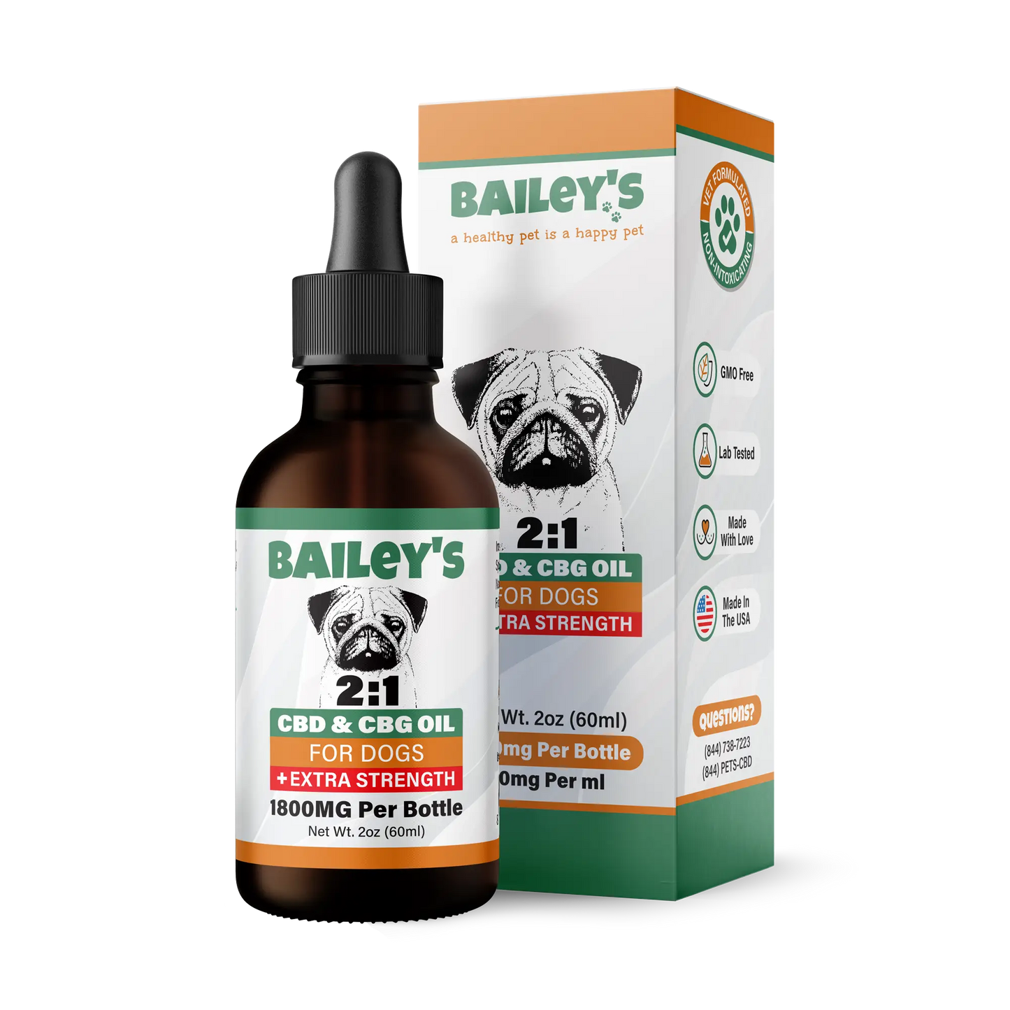 1800MG Extra Strength 2:1 CBD & CBG Oil For Dogs - 60ml Bottle