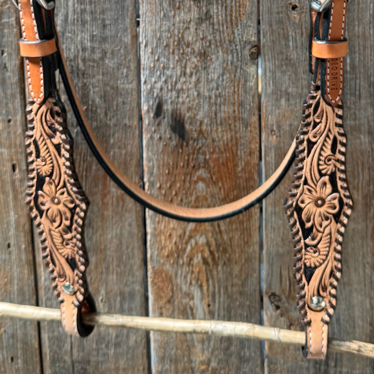 Light Oil Floral Whipstitch Browband Headstall / Bridle #24386