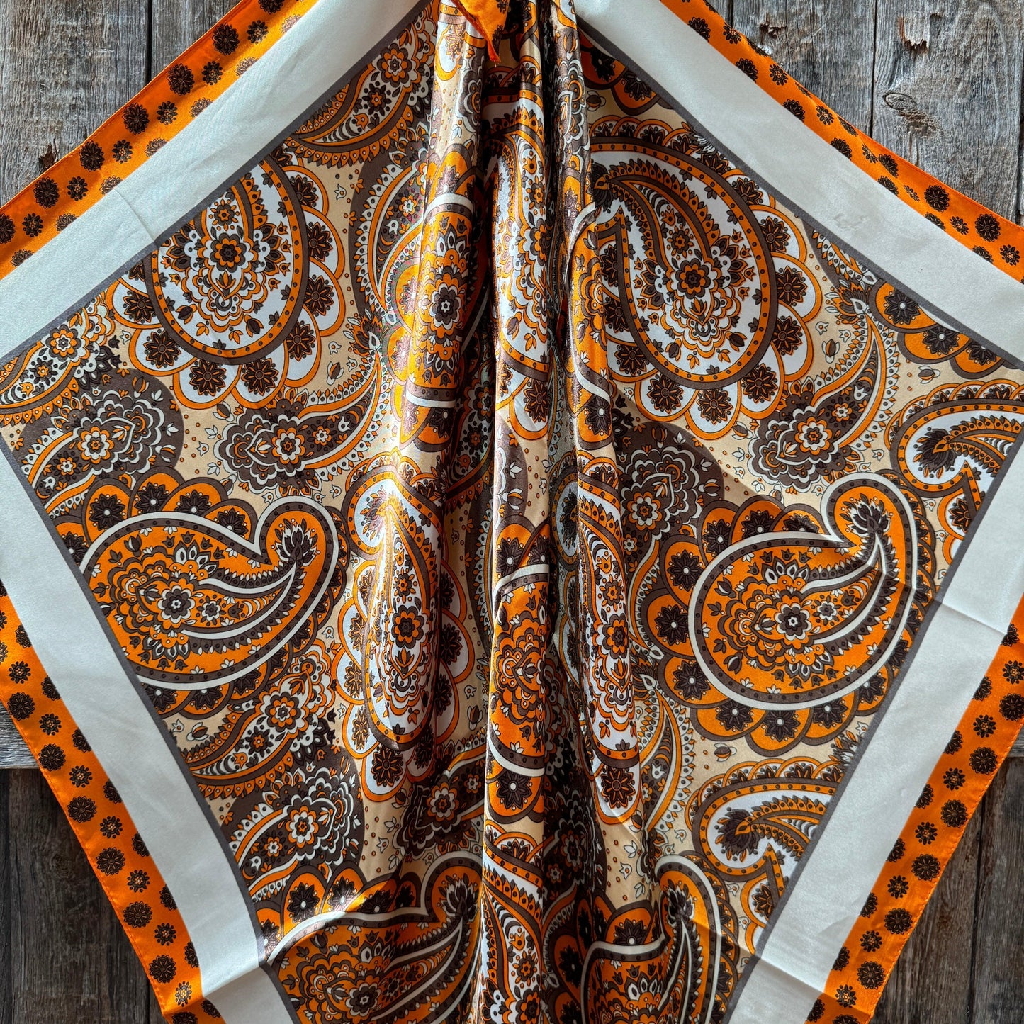 35X35" Orange and Cream Giant Paisley Wild Rag / Scarf WR1028