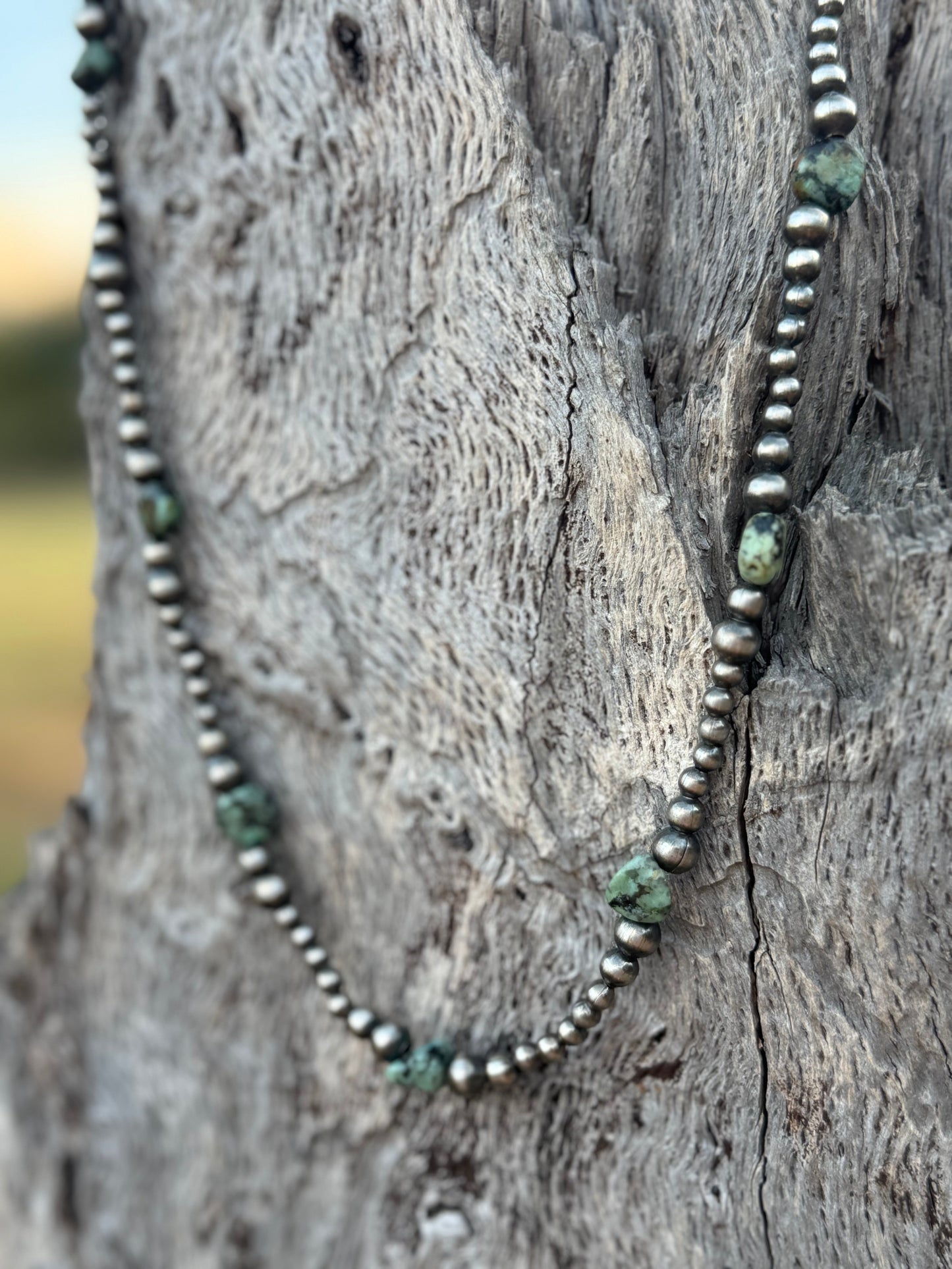 Silver Beads Turquoise Flats Beaded Necklace