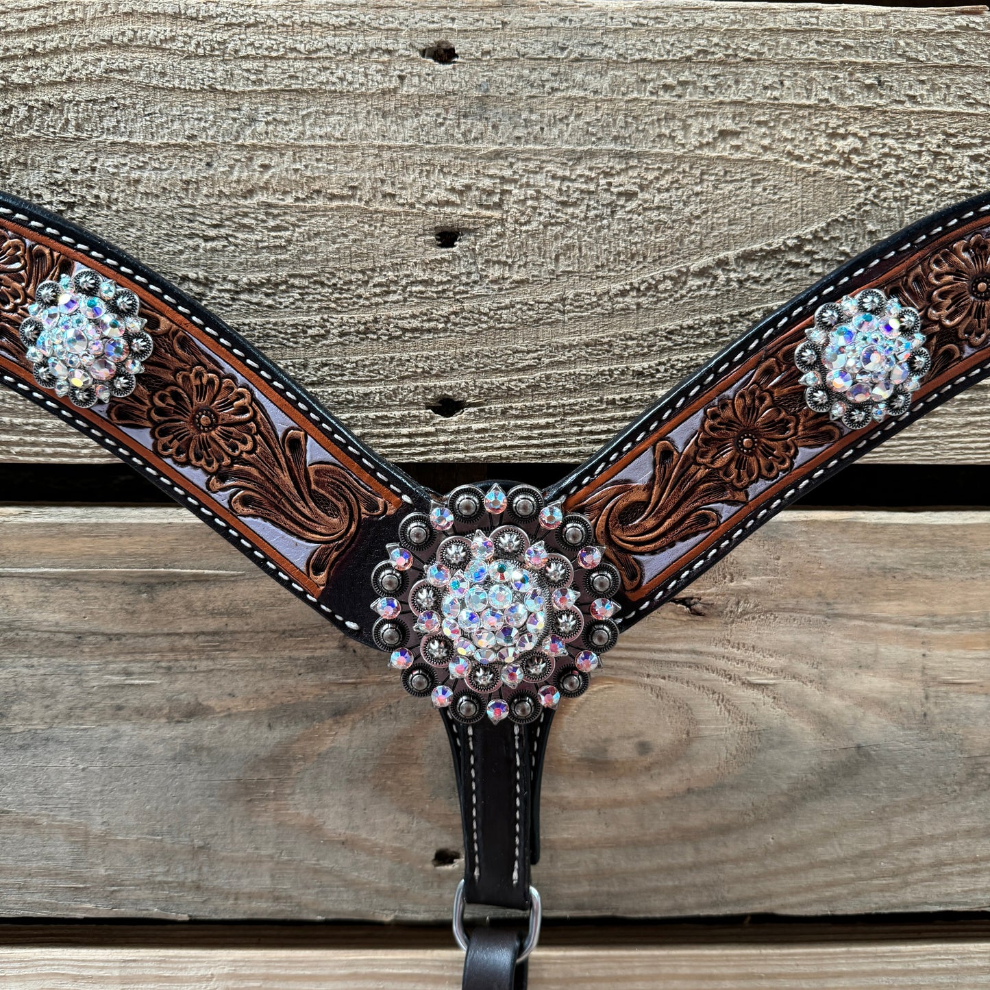 Hand Painted Floral AB Browband / One Ear - Breastcollar Tack Set #BBBC645