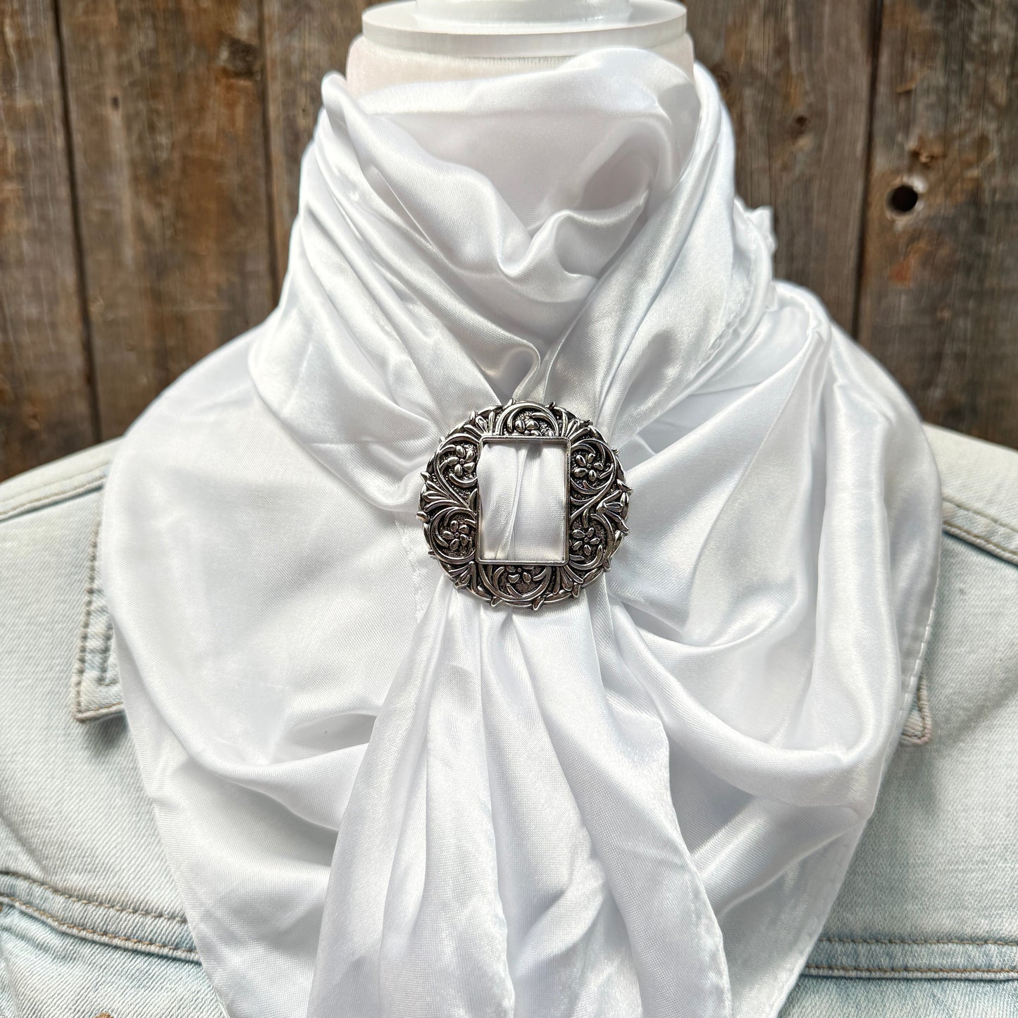 35X35" Solid White Wild Rag / Scarf WRS3 - Buckle Wild Rag Slides - Assorted