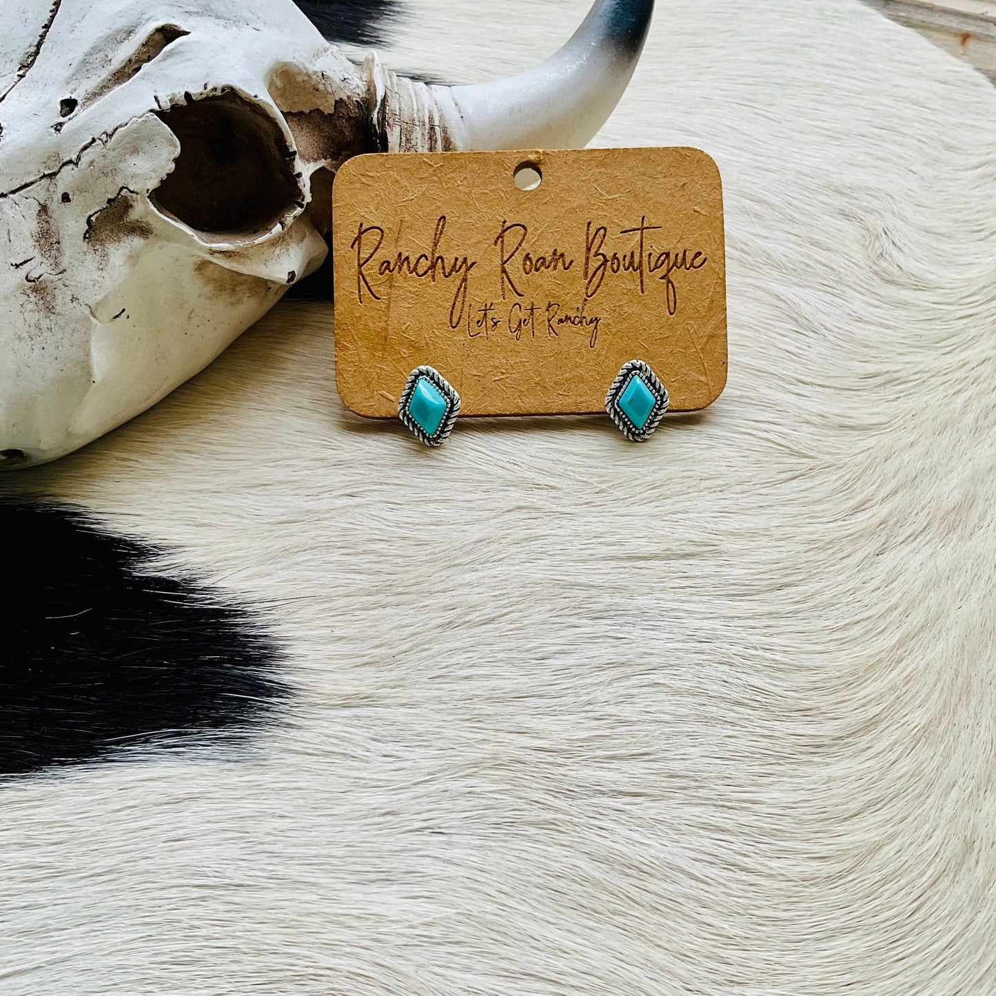 Turquoise Diamond Stud Western Earrings