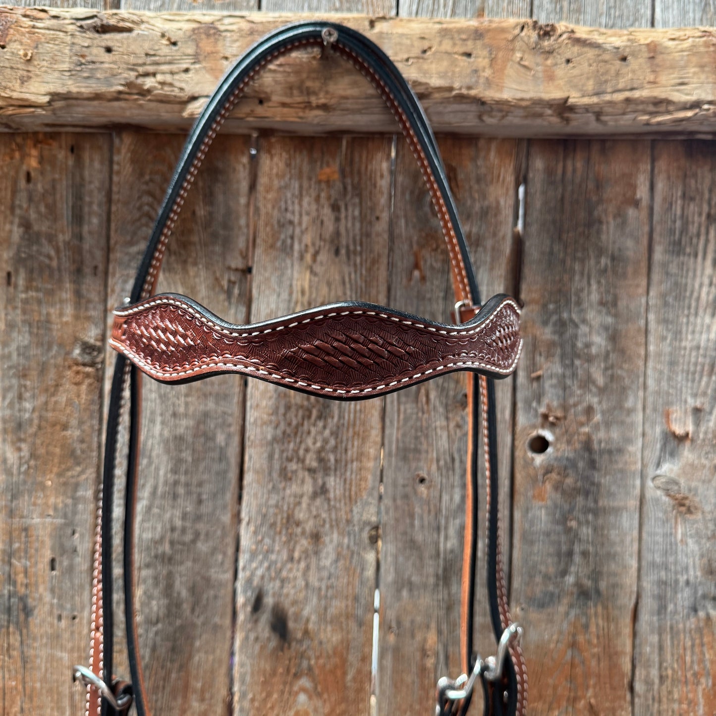 Basketweave Medium Oil Browband Draft Headstall / Bridle