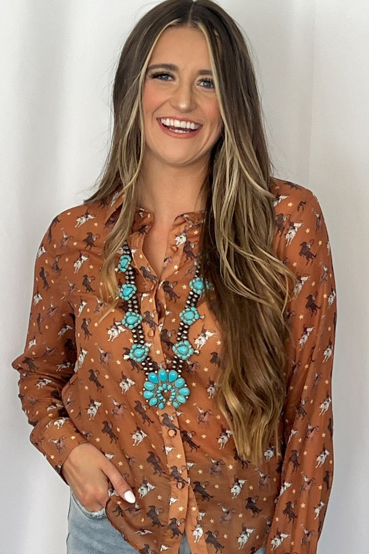 Huge Double Strand Faux Turquoise Squash Blossom Statement Necklace - 32 inch + 3